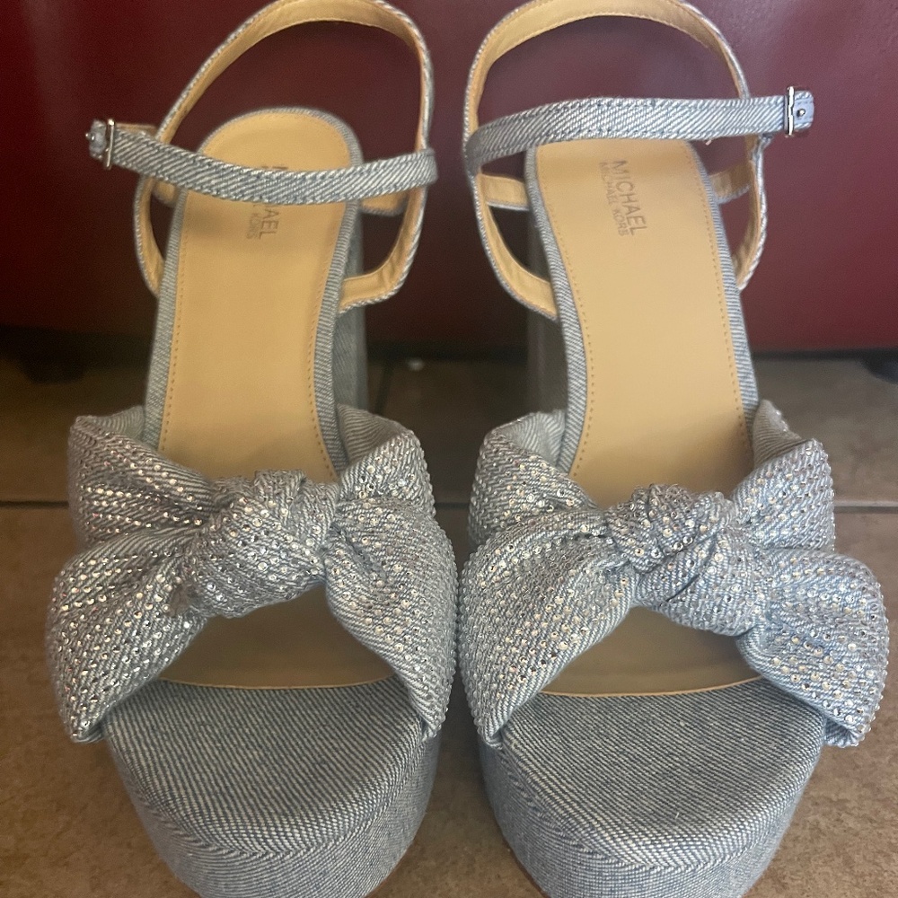Michael Kors Josie Rhinestone Denim Platform Sandal in Blue Varsity 10M
